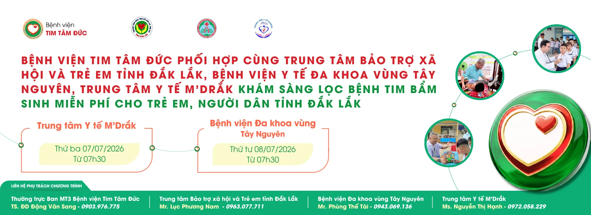 Tâm Đức khám sàng lọc bệnh tim miễn phí Đợt 2 tại tỉnh Đắk Lắk ngày 7 & 8/7/2026