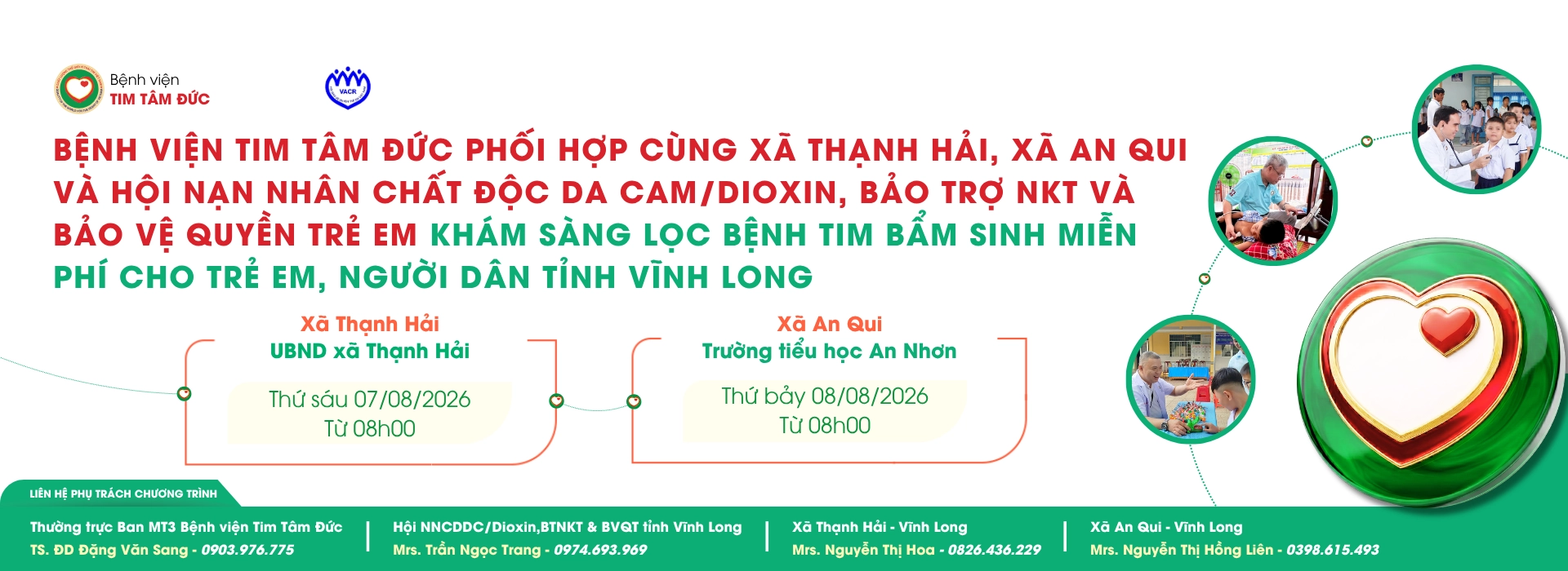 Tâm Đức khám sàng lọc bệnh tim miễn phí tại tỉnh Vĩnh Long ngày 7 & 8/8/2026