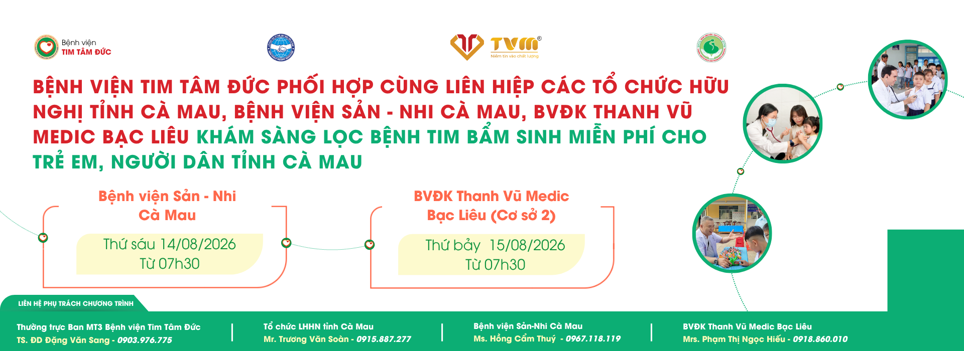 Tâm Đức khám sàng lọc bệnh tim miễn phí tại tỉnh Cà Mau ngày 14 & 15/8/2026