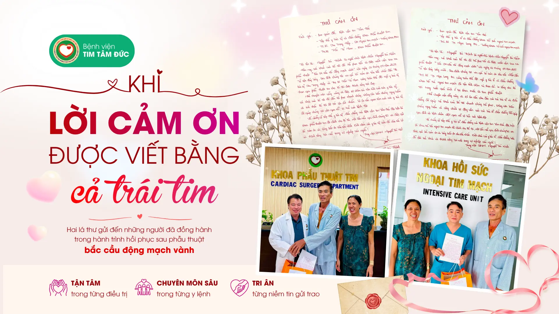 Thư cảm ơn từ gia đình bệnh nhân sau phẫu thuật bắc cầu động mạch vành tại Tâm Đức