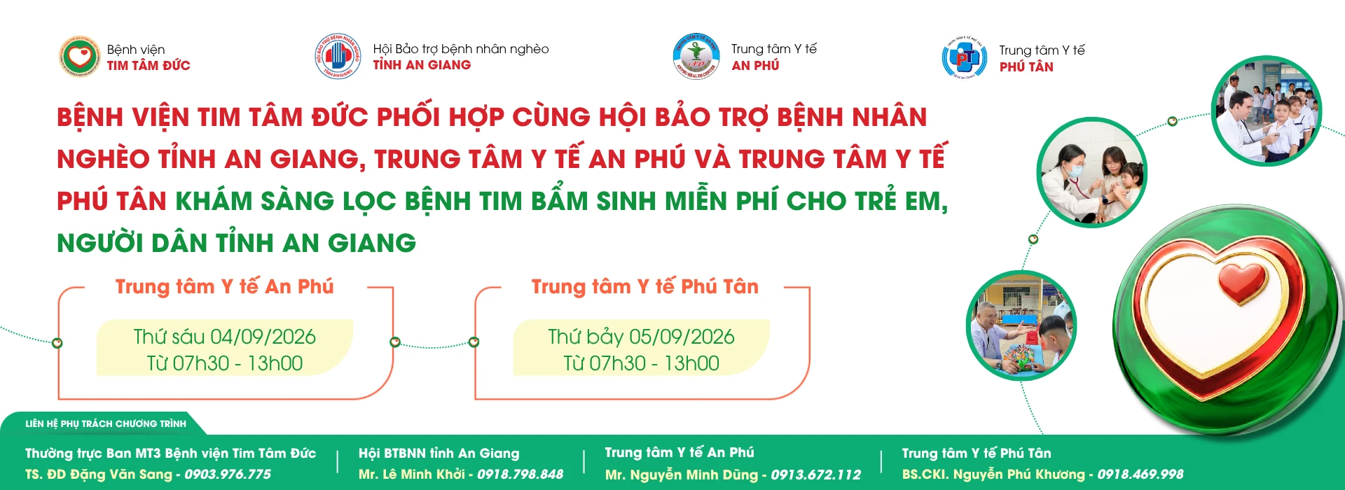 Tâm Đức khám sàng lọc bệnh tim miễn phí Đợt 3 tại tỉnh An Giang ngày 4 & 5/9/2026
