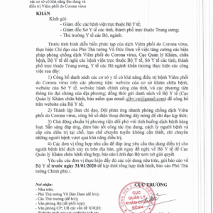 Công Bố Danh Sách Và Địa Chỉ Các Cơ Sở Có Có Khả Năng Thu Dung Và Điều Trị Viêm Phổi Do Corona Virus