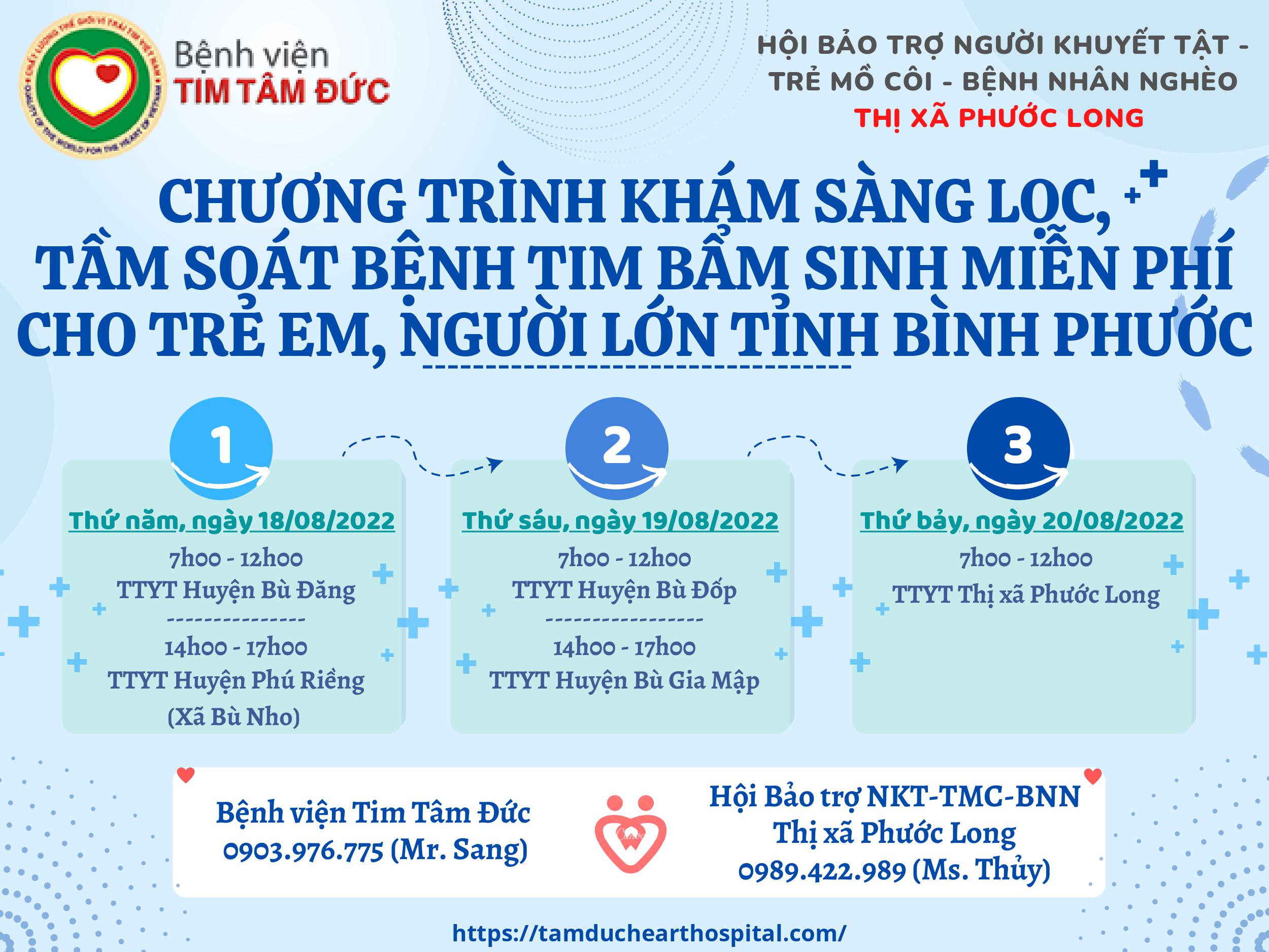 KHÁM SÀNG LỌC, TẦM SOÁT BỆNH TIM BẨM SINH MIỄN PHÍ CHO TRẺ EM, NGƯỜI LỚN TẠI TỈNH BÌNH PHƯỚC
